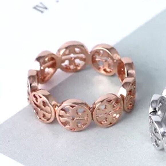 New Tory Burch Rose Gold Logo Round Miller Ring- Sizes, 6, 7, 8 - Picture 2 of 5